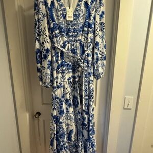 Chic Blue and White Floral Maxi Dress